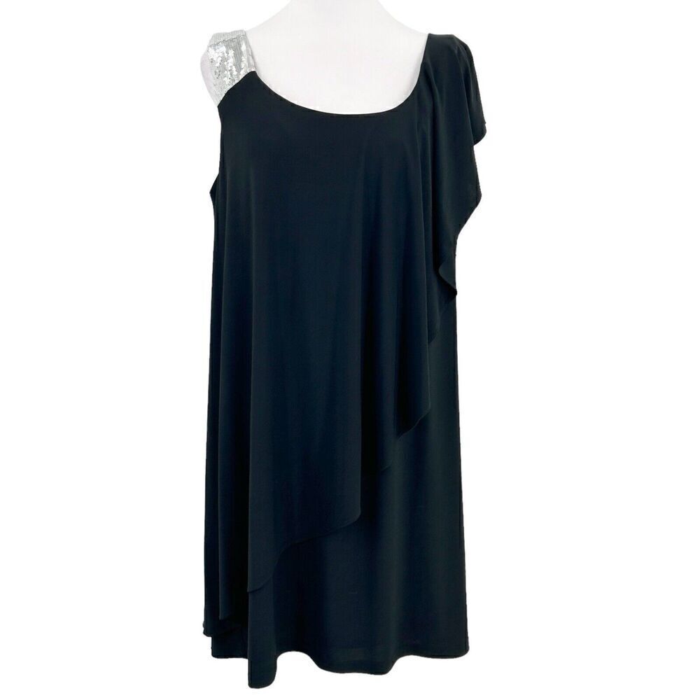 Sophia Christina Sleeveless Sequins Shoulder Front Ruffle Black Size 16